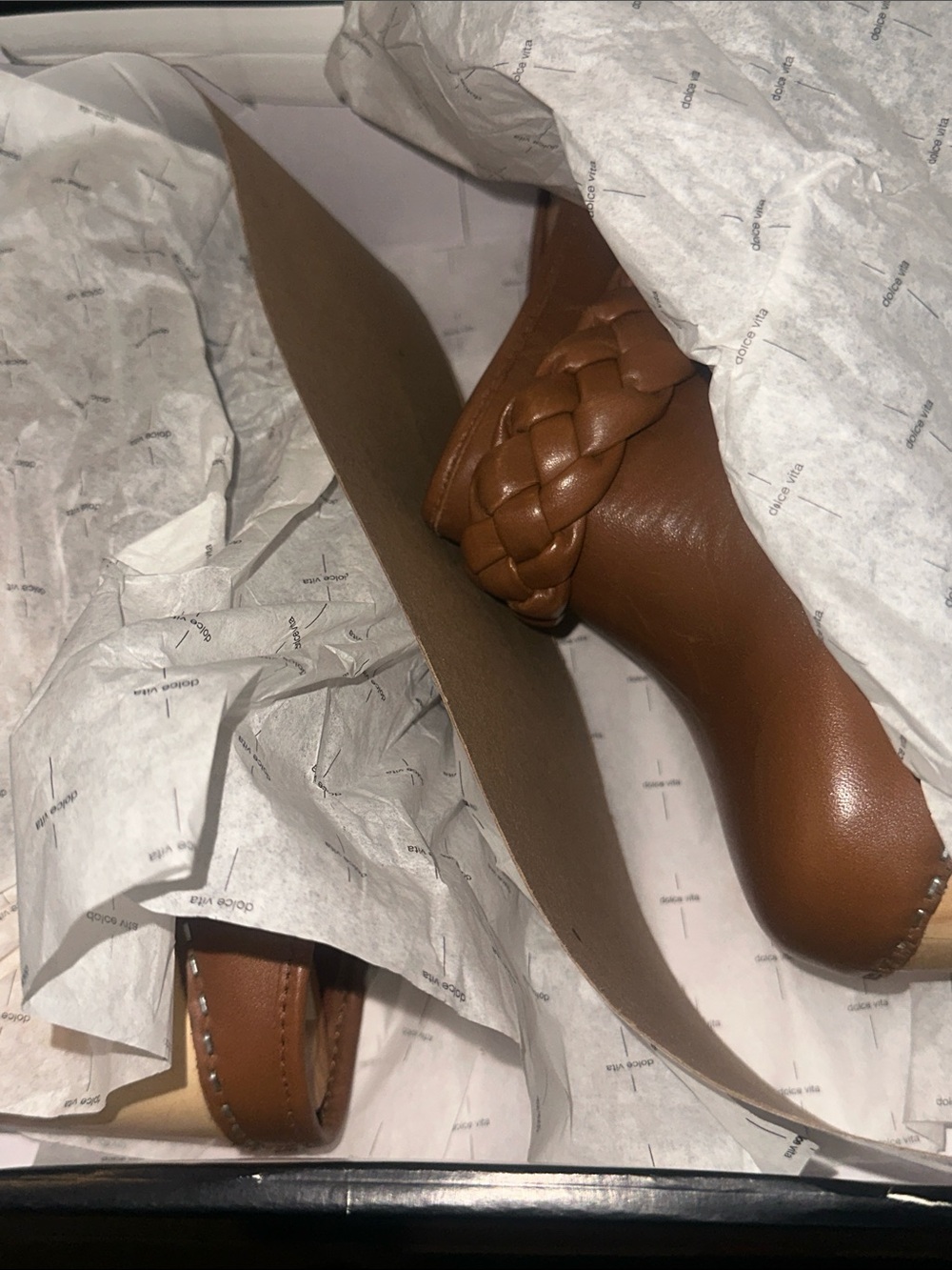 Dolce Vita Tan Braided Leather Mule Clogs - Picture 3 of 6